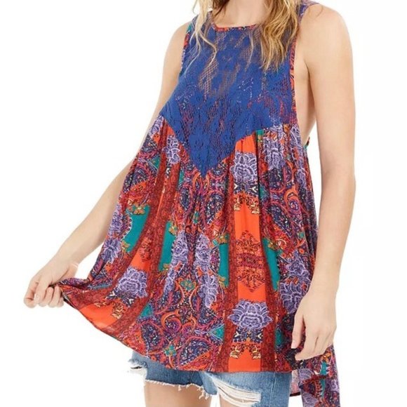 Free People Count Me In Trapeze Tunic Top / Mini Dress Flowy Small - Picture 1 of 6